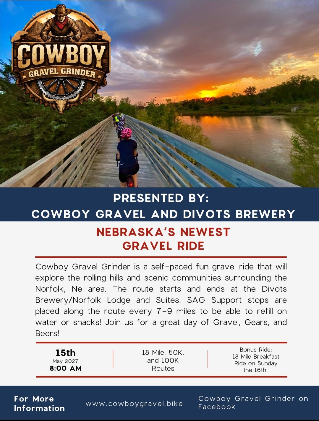 Cowboy Gravel Grinder event flyer with routes and details